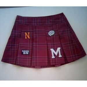 No Boundaries Plaid Skirt Mini  Pleated Maroon Patches School Girl Size M